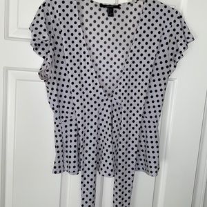 Forever 21 polka dot ruffle sleeve top with tie